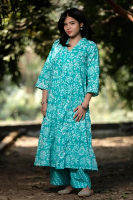Blue Bell - Cotton Long coordinated Kurti Pant set
