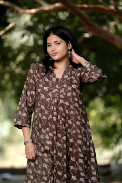 Clay Ash - Cotton Long coordinated Kurti Pant set