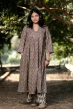 Muddy Taupe - Cotton Long coordinated Kurti Pant set