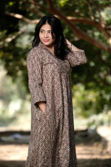 Muddy Taupe - Cotton Long coordinated Kurti Pant set