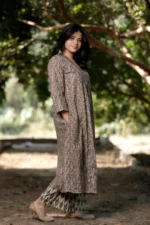 Muddy Taupe - Cotton Long coordinated Kurti Pant set