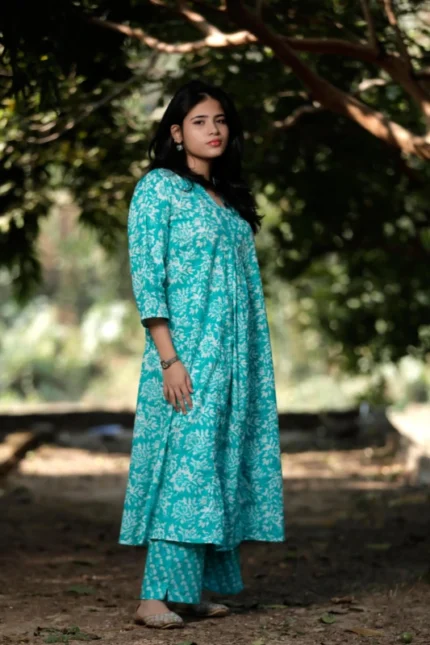 Blue Bell - Cotton Long coordinated Kurti Pant set