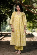 Pale Mimosa - Cotton Long coordinated Kurti Pant set