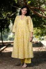 Pale Mimosa - Cotton Long coordinated Kurti Pant set