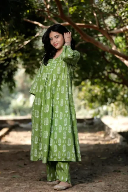 Summer Pesto - Cotton Long coordinated Kurti Pant set