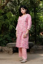 Peach Fuzz - Cotton Kantha coordinated Kurti Pant