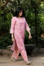 Peach Fuzz - Cotton Kantha coordinated Kurti Pant