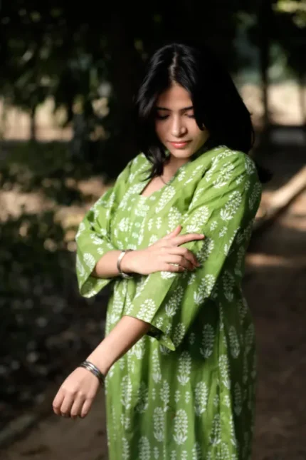 Summer Pesto - Cotton Long coordinated Kurti Pant set