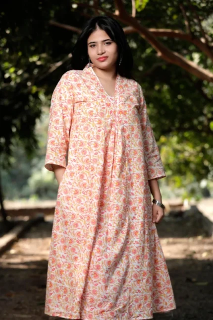 Blush Bloom - Cotton Long coordinated Kurti Pant set
