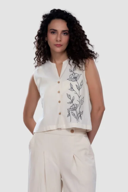 Sleeveless Crop Top - Loca Fleur - Naarah Textiles