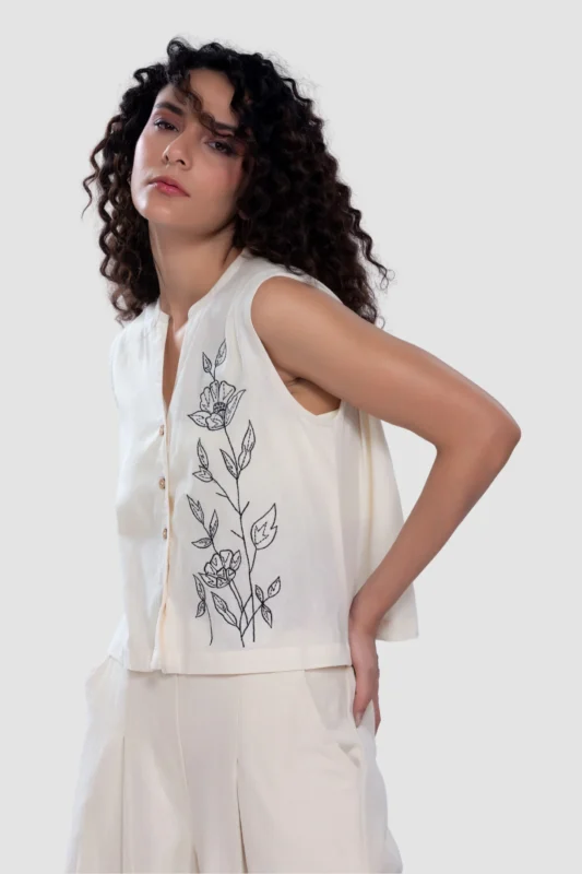 Sleeveless Crop Top - Loca Fleur - Naarah Textiles