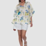 Aravali Blue Meadow Kaftan-Style Collared Top