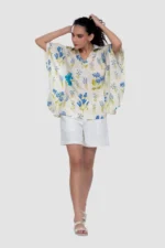 Aravali Blue Meadow Kaftan-Style Collared Top - Image 2