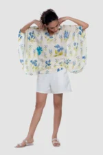 Aravali Blue Meadow Kaftan-Style Collared Top - Image 3