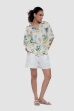 Aravali Blue Meadow Kaftan-Style Collared Top - Image 4