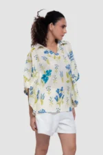 Aravali Blue Meadow Kaftan-Style Collared Top - Image 5