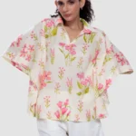 Aravali Pink Cerise Kaftan-Style Collared Top