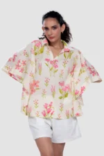 Aravali Pink Cerise Kaftan-Style Collared Top