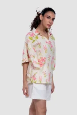 Aravali Pink Cerise Kaftan-Style Collared Top - Image 4