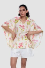 Aravali Pink Cerise Kaftan-Style Collared Top - Image 2