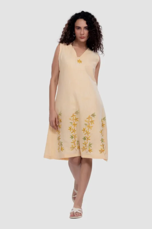 Kora Mellow Yellow Kurti - Sleeveless Kurti a Line