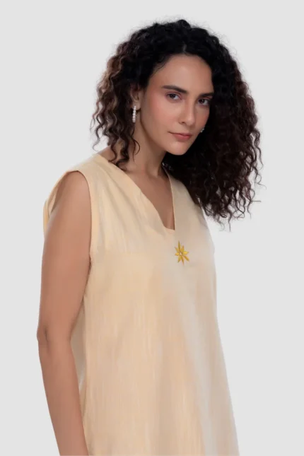 Kora Mellow Yellow Kurti - Sleeveless Kurti a Line
